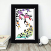 Regenbogen, schwarze Pfau- und Kirschblüten Poster