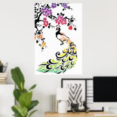 Regenbogen, schwarze Pfau- und Kirschblüten Poster (Heimbüro)