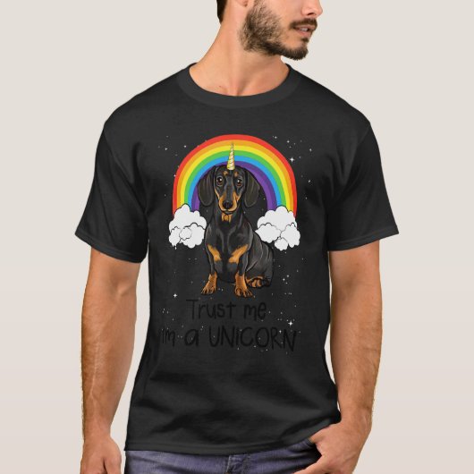 Regenbogen Schwarzer Dachshund Vertrau Mir Ich Bin T-Shirt (Vorderseite)