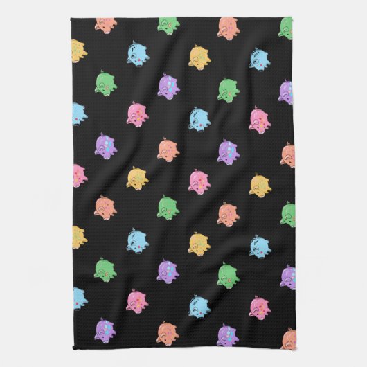 Regenbogen-Schwein-Muster auf Schwarzem Geschirrtuch (Vertikal)