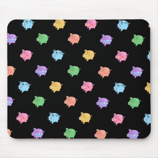 Regenbogen-Schwein-Muster auf Schwarzem Mousepad (Vorne)