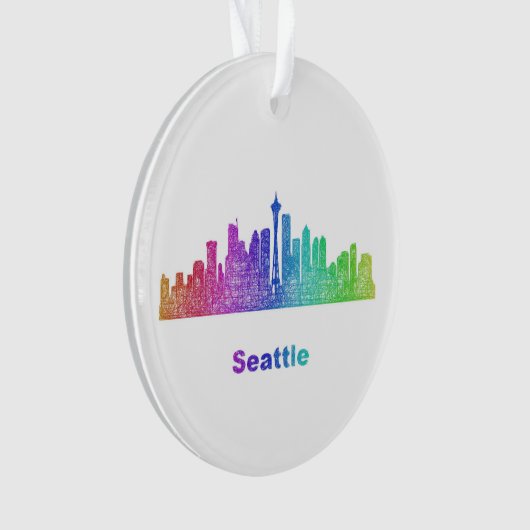 Regenbogen-Seattle-Skyline Ornament (Vorderseite)