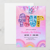 Regenbogen-Sequin-Disco-4.-Geburtstag Einladung (Vorne/Hinten)
