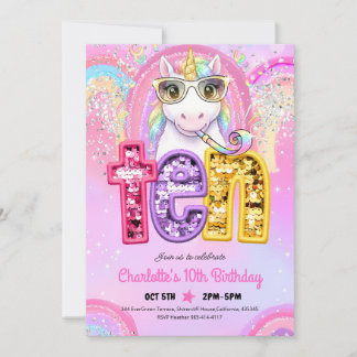 Regenbogen-Sequin-Einhorn 10. Geburtstag Einladung