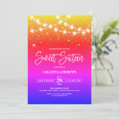 Regenbogen Silber Glitzer Glitzern Lights Sweet 16 Einladung (Stehend Vorderseite)