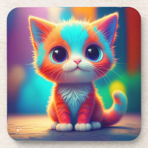 Regenbogen-Sitz-Kätzchen-Cartoon-Art-68677 Getränkeuntersetzer