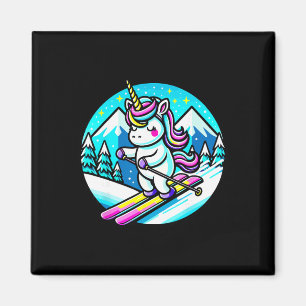 Regenbogen Skifahren Einhorn Kawaii Ski Cute Paste Magnet