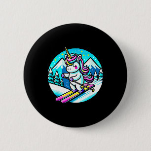 Regenbogen Skifahren Einhorn Kawaii Ski Süß Pastel Button
