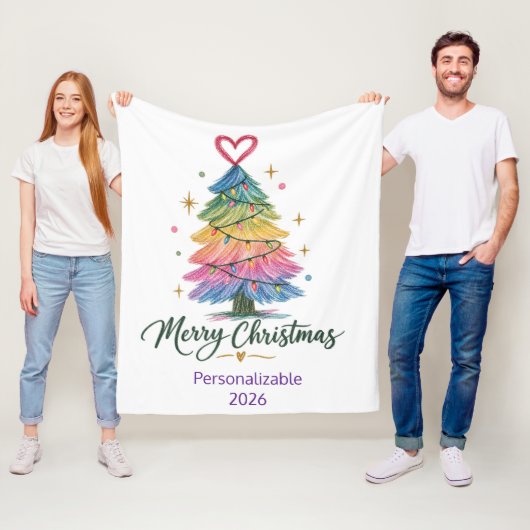 Regenbogen skizzierter Weihnachtsbaum Fleecedecke (Beispiel)