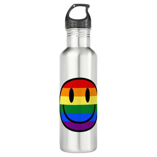 Regenbogen-Smiley Edelstahlflasche (Vorderseite)