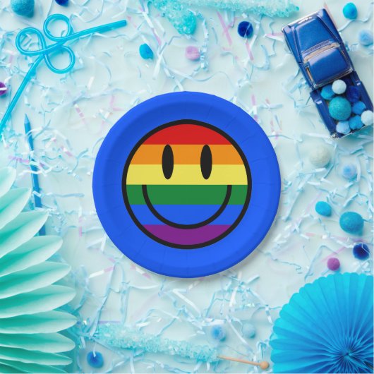 Regenbogen-Smiley Pappteller (Party)