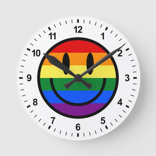 Regenbogen-Smiley Runde Wanduhr (Vorderseite)