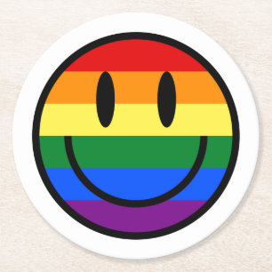 Regenbogen-Smiley Runder Pappuntersetzer