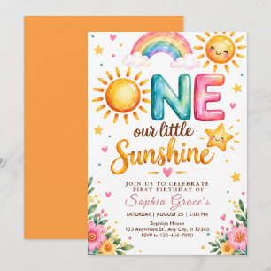 Regenbogen-Sonne-Floral-Mädchen-Geburtstagsfeier Einladung
