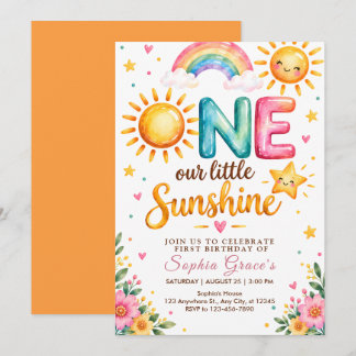 Regenbogen-Sonne-Floral-Mädchen-Geburtstagsfeier Einladung