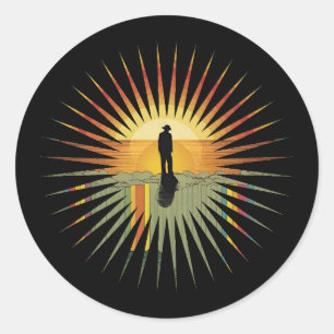 Regenbogen Sonne  Retro Vintage Designe  Runder Aufkleber