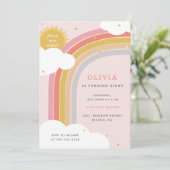 Regenbogen, Sonne und Wolken Geburtstag des Kindes Einladung (Stehend Vorderseite)