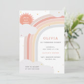 Regenbogen, Sonne und Wolken Geburtstag des Kindes Einladung (Stehend Vorderseite)