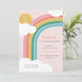 Regenbogen, Sonne und Wolken Geburtstag des Kindes Einladung (Stehend Vorderseite)