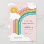 Regenbogen, Sonne und Wolken Geburtstag des Kindes Einladung (Vorne/Hinten)