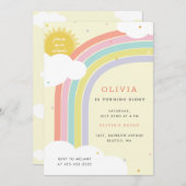 Regenbogen, Sonne und Wolken Kindergeburt Einladung (Vorne/Hinten)