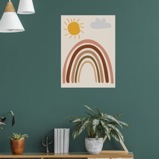 Regenbogen-Sonne-Wolke, Kinderzeichnung, Boho-Abst Poster (Wohnzimmer 1)