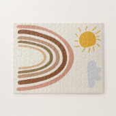 Regenbogen-Sonne-Wolke, Kinderzeichnung, Boho-Abst Puzzle (Horizontal)