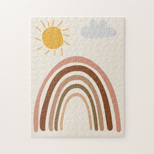 Regenbogen-Sonne-Wolke, Kinderzeichnung, Boho-Abst Puzzle (Vertikal)