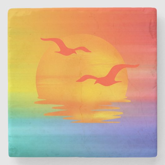 Regenbogen Sonnenaufgang  Steinuntersetzer (Vorderseite)