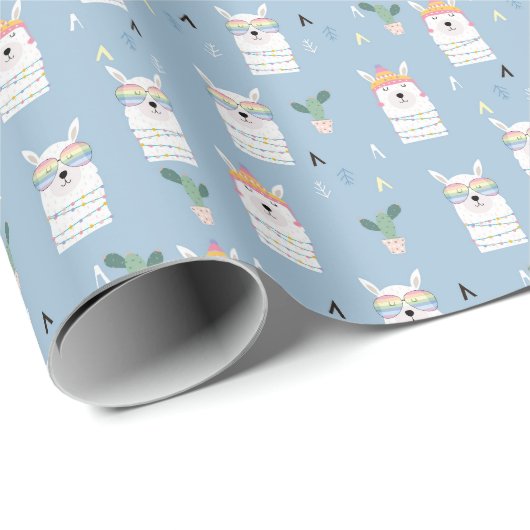 Regenbogen-Sonnenbrille-Lama-Muster Geschenkpapier (Rolleneckpunkt)