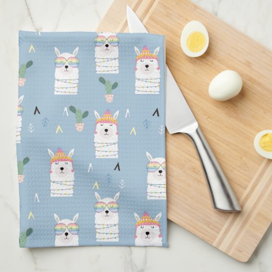 Regenbogen-Sonnenbrille-Lama-Muster Geschirrtuch (Viertel Falte)