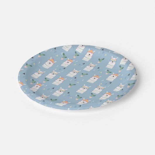 Regenbogen-Sonnenbrille-Lama-Muster Pappteller (Schrägansicht)