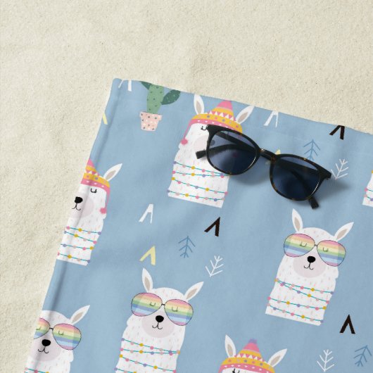 Regenbogen-Sonnenbrille-Lama-Muster Strandtuch (Beispiel)