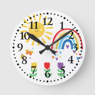 Regenbogen, Sonnenschein, Schmetterlinge, Tulips K Runde Wanduhr
