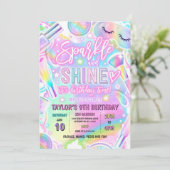 Regenbogen-Spa-Party-Glow-Makeup-Verwöhn-Geburtsta Einladung (Stehend Vorderseite)