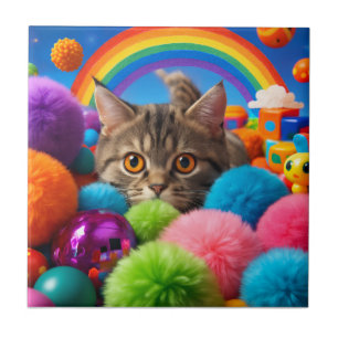 Regenbogen-Spielzeit-Kätzchen entzückende getigert Fliese