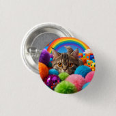 Regenbogen-Spielzeit-Kätzchen Niedliches Tabby-Kat Button (Vorne & Hinten)