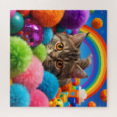 Regenbogen-Spielzeit-Kätzchen Süße Getigerte Katze Puzzle (Horizontal)