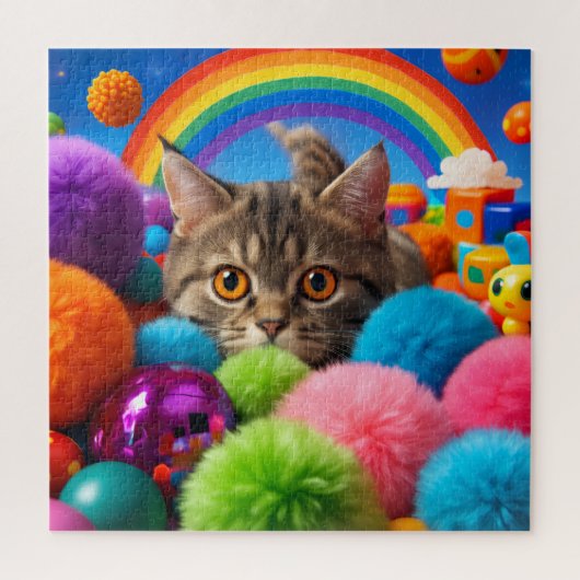 Regenbogen-Spielzeit-Kätzchen Süße Getigerte Katze Puzzle (Vertikal)