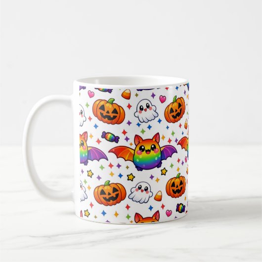 🦇🌈 Regenbogen-Spooky-Party-Crew Kaffeetasse (Links)