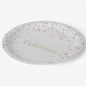 Regenbogen-Sprinkle-Geburtstagsservietten Farbige  Pappteller (Schrägansicht)