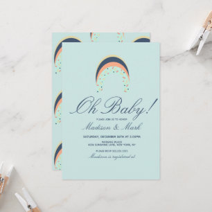 Regenbogen-Sprinkles-Pinselstrich-Baby-Party Blau Einladung