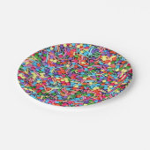 Regenbogen-Sprinkles Regenbogen-Jimmies Pappteller (Schrägansicht)