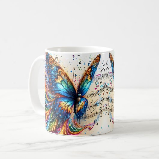 Regenbogen-Spritz-Schmetterling Kaffeetasse (Vorderseite Links)