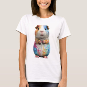 Regenbogen-Spritzbild-Meerschweinchen-Porträt Frau T-Shirt