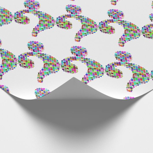 Regenbogen-Spritzer-Fragezeichen Geschenkpapier (Ecke)