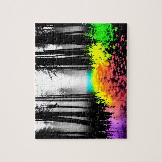 Regenbogen-Spritzer strömt in den Silhouette Puzzle (Vertikal)