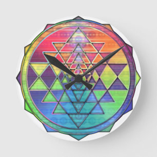 Regenbogen Sri Yantra für Liebe u. Reichtum Runde Wanduhr
