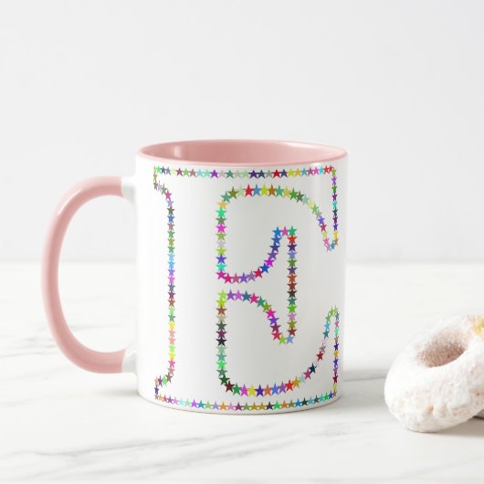 Regenbogen-Stern-Buchstabe E Tasse (Mit Donut)