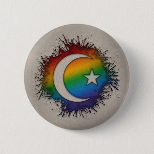 Regenbogen-Stern und Halbmond Button